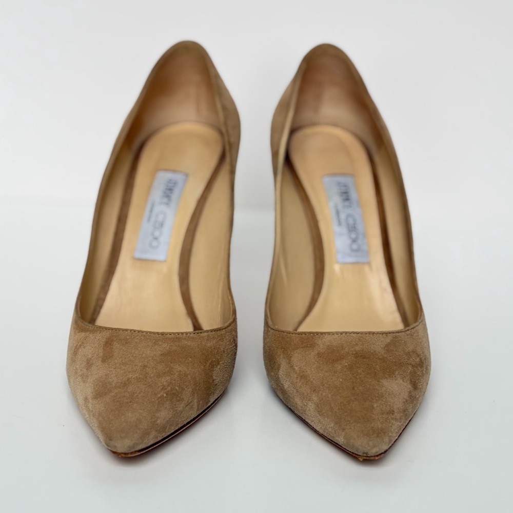 Jimmy Choo Romy 85 Nude Suede Pumps